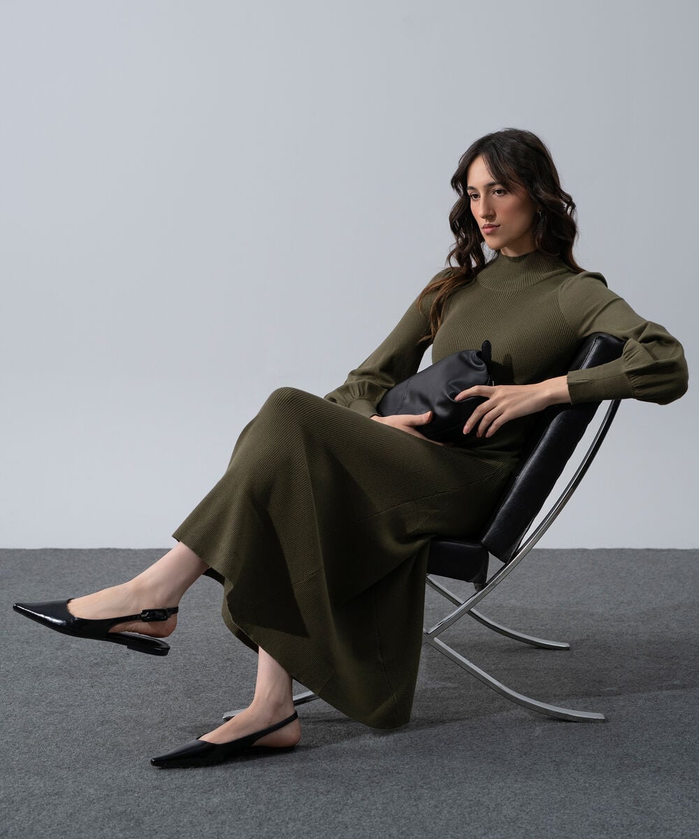 Women's Western Wear Green Ribbed Knit Dress