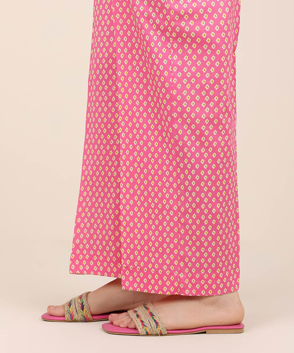 Women's RTW Cotton Viscose Pink Printed Straight Pants
