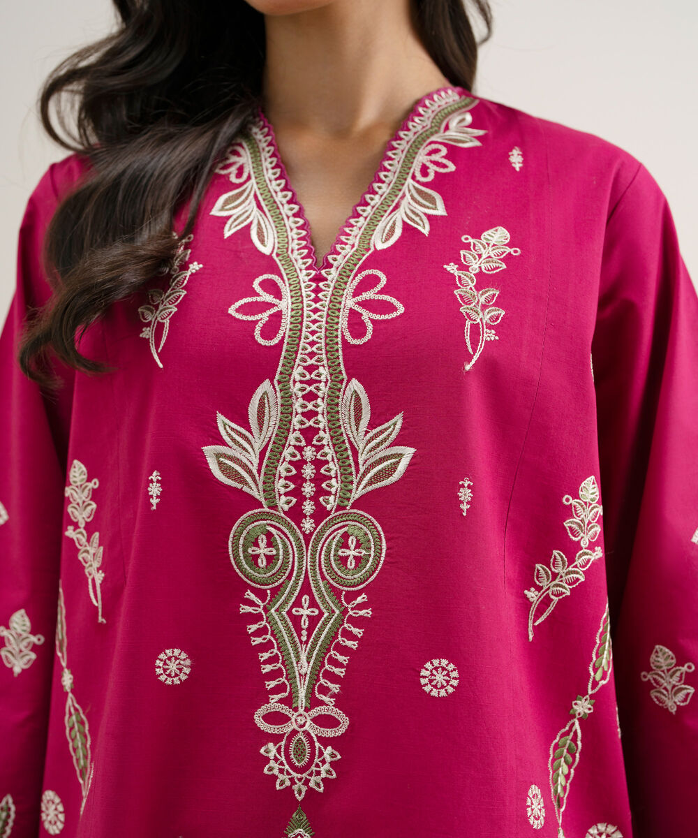 Women's Unstitched Textured Lawn Embroidered Red 3 Piece Suit