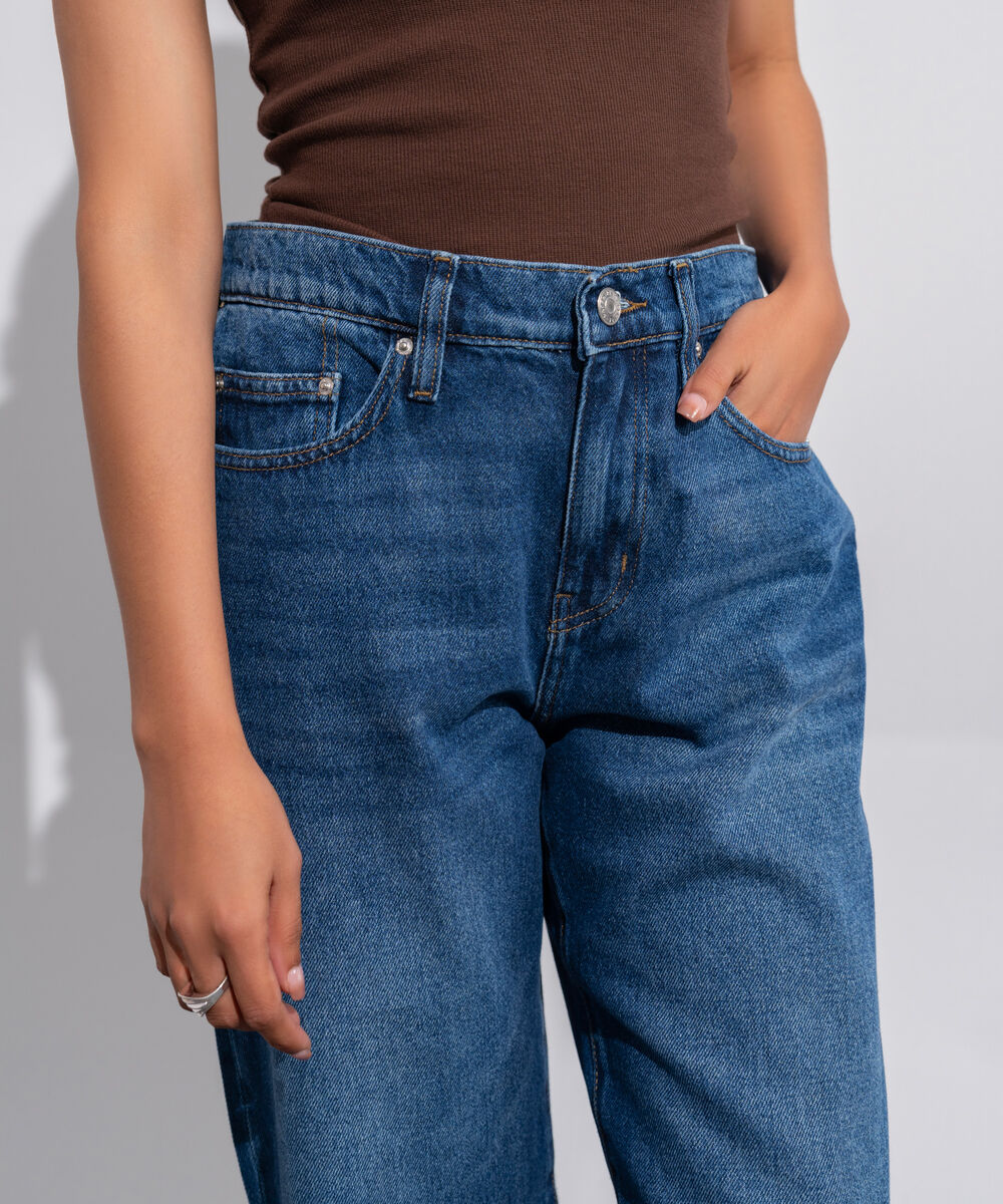 Women's Western Wear Denim Straight Fit Indigo Blue - Dark Worn Jeans