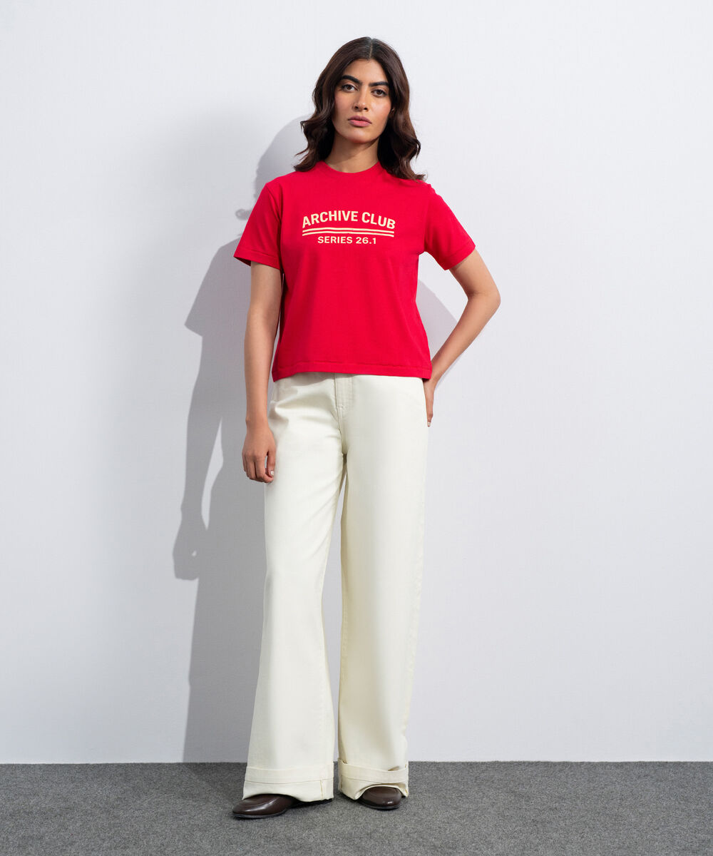 Women's Western Red Graphic T-Shirt In Mercerized Cotton Jersey