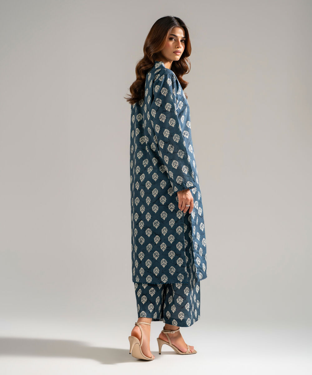Women's RTW Lawn Printed Dark Blue 2 Piece Suit