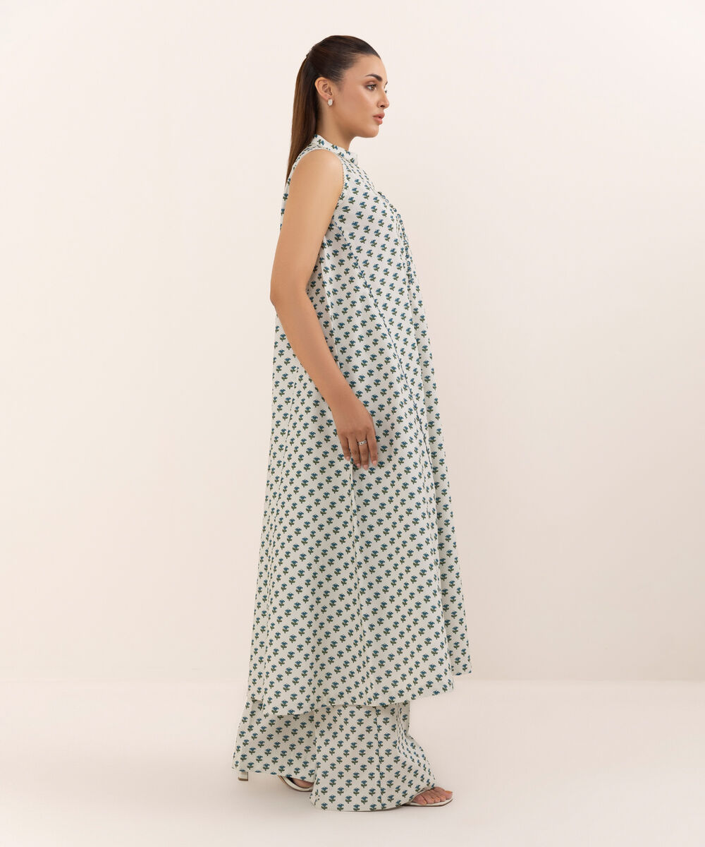 Women's Unstitched Cotton Printed Off White Three Piece Suit