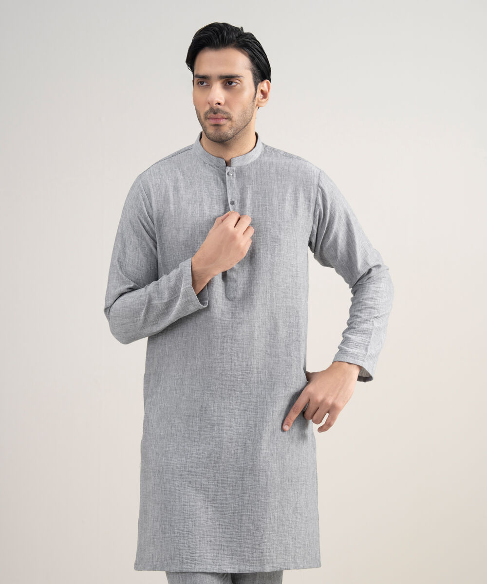 Men's Stitched Blended Linen Grey Suit