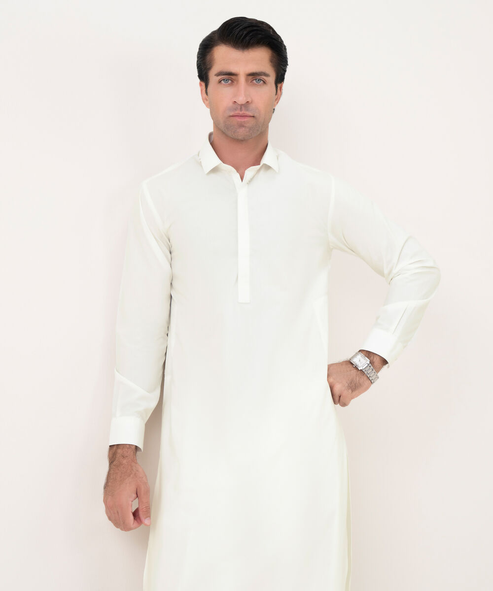 Men's Viscose Plain White Kameez Shalwar