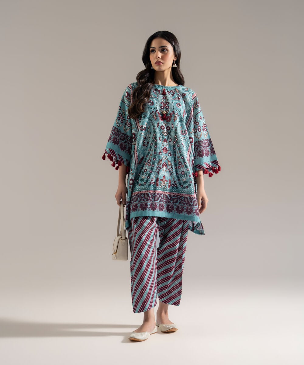 Women's RTW Khaddar Printed Blue 2 Piece Suit