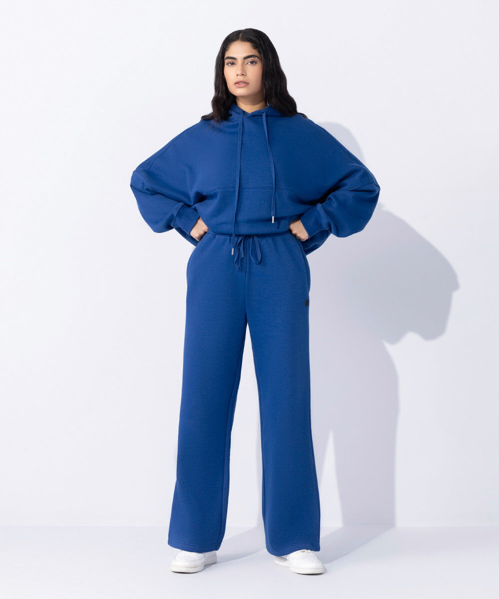 Woman - Blue Fleece Wide Leg Jogging Trousers