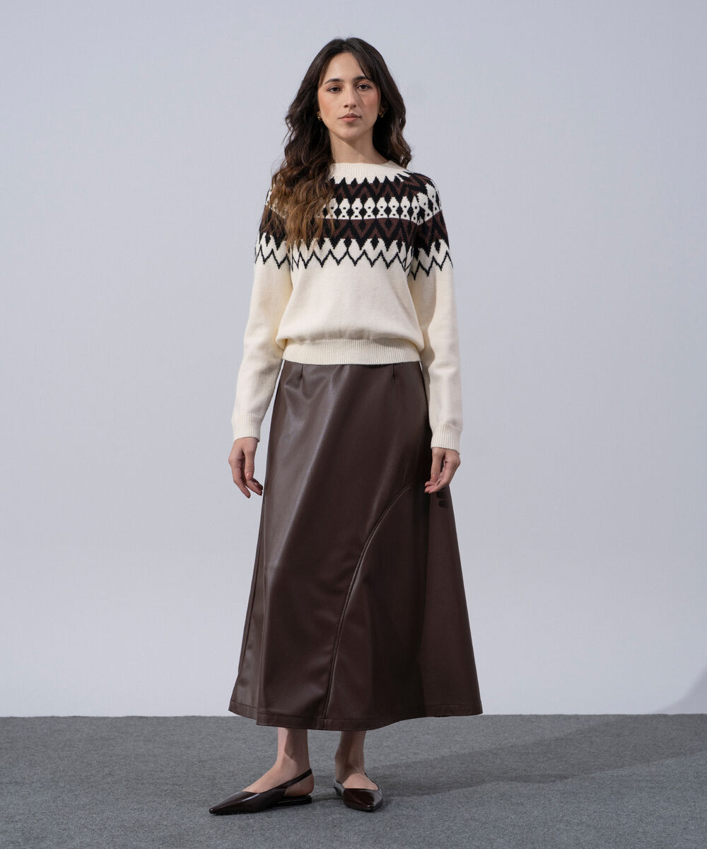 Women's Western Wear Off White Fair Isle Knit Sweater