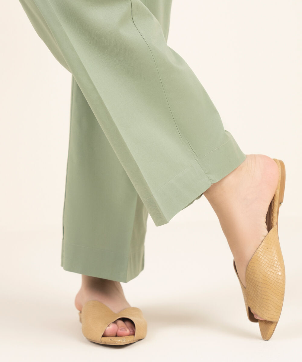 Women's RTW Cambric Solid Green Straight Pants