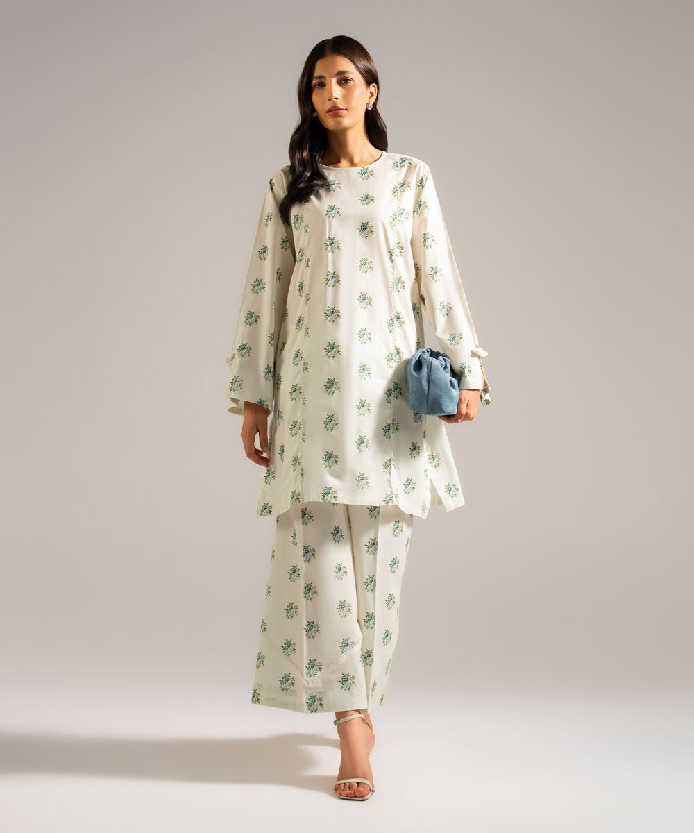 Women's RTW Lawn Printed Off White Straight Shirt
