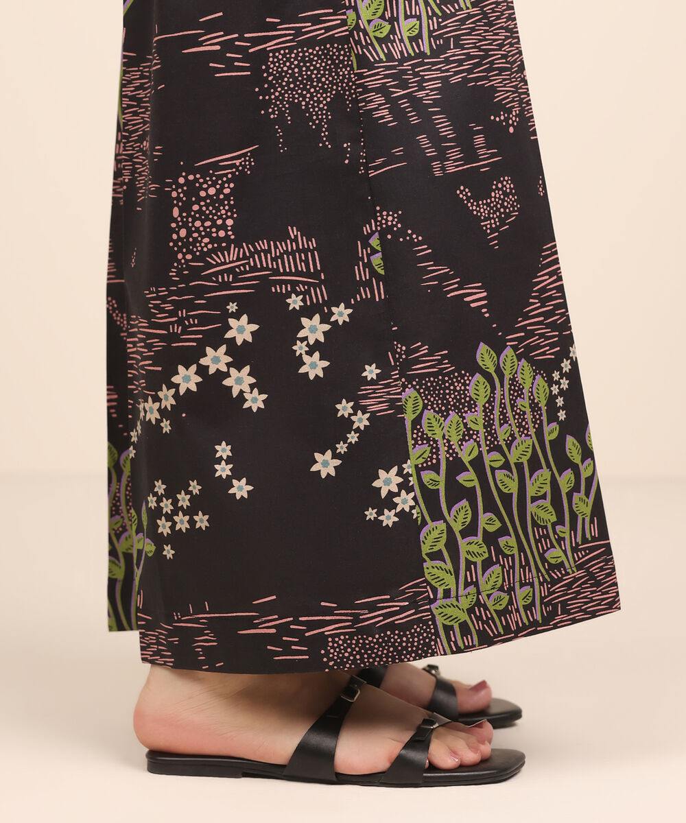 Women's RTW Cambric Black Printed Flared Pants