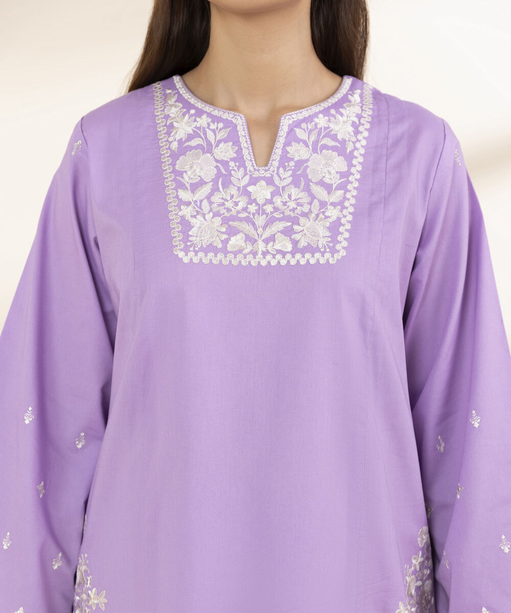 Unstitched Women's Purple Textured Lawn 3 Piece Suit