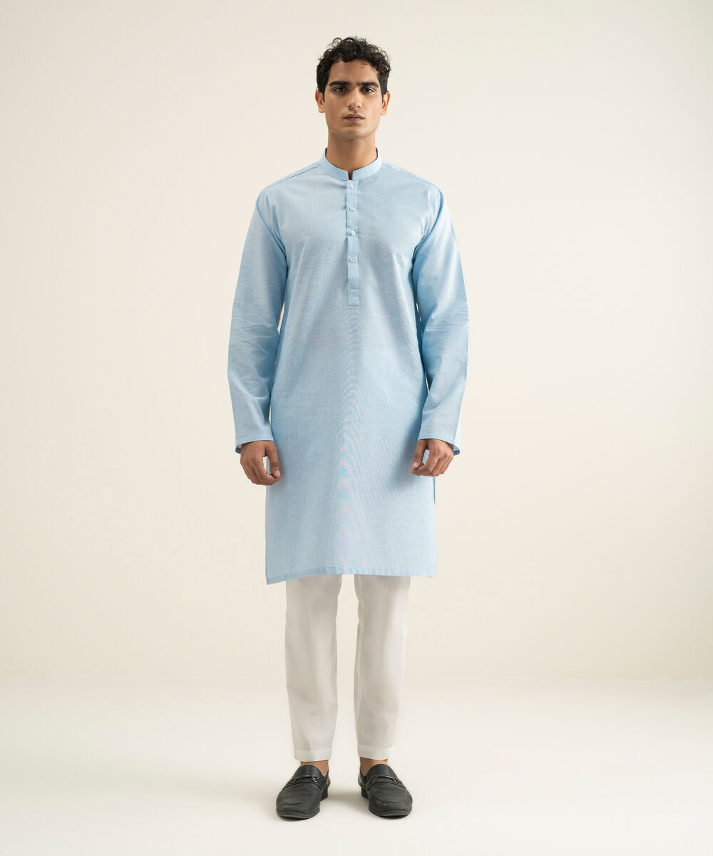 Men's light blue Yarn Dyed Cotton Kurta