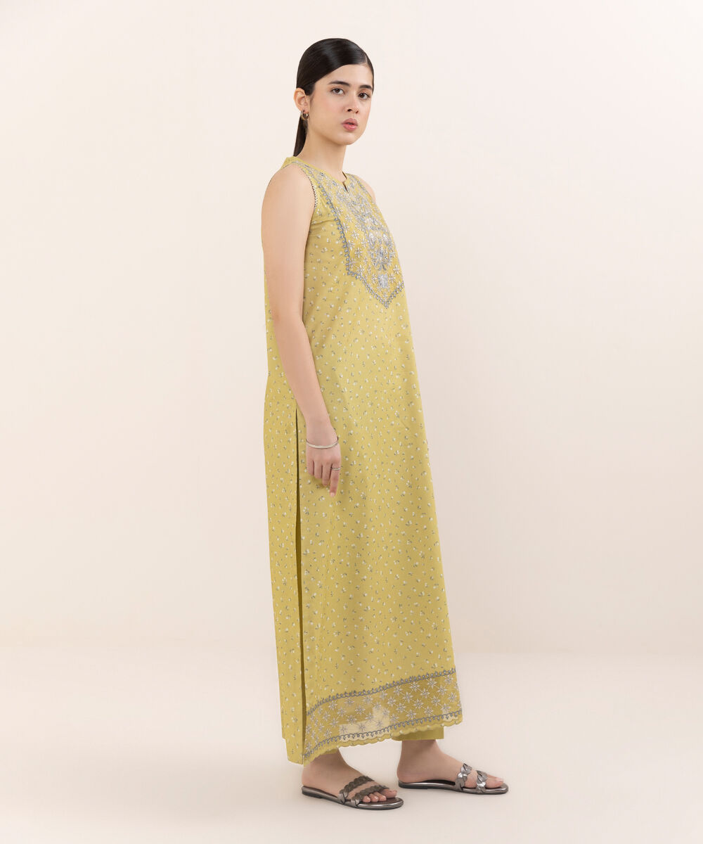 Women's Unstitched Lawn Embroidered Mustard Two Piece Suit