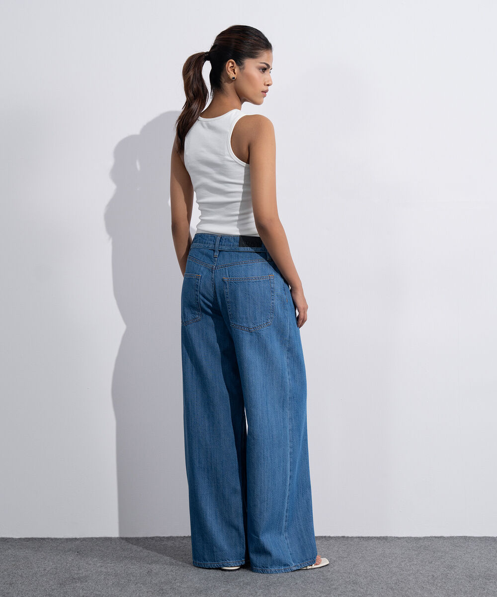 Women's Western Mid Blue Wash Baggy Loose Jeans