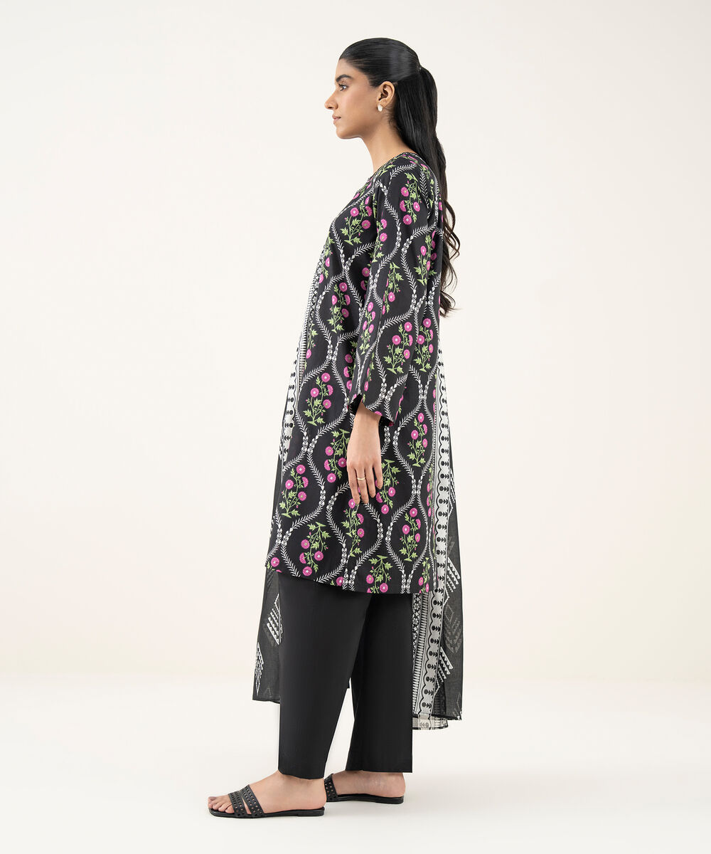 Women's Unstitched Lawn Printed Black 3 Piece Suit
