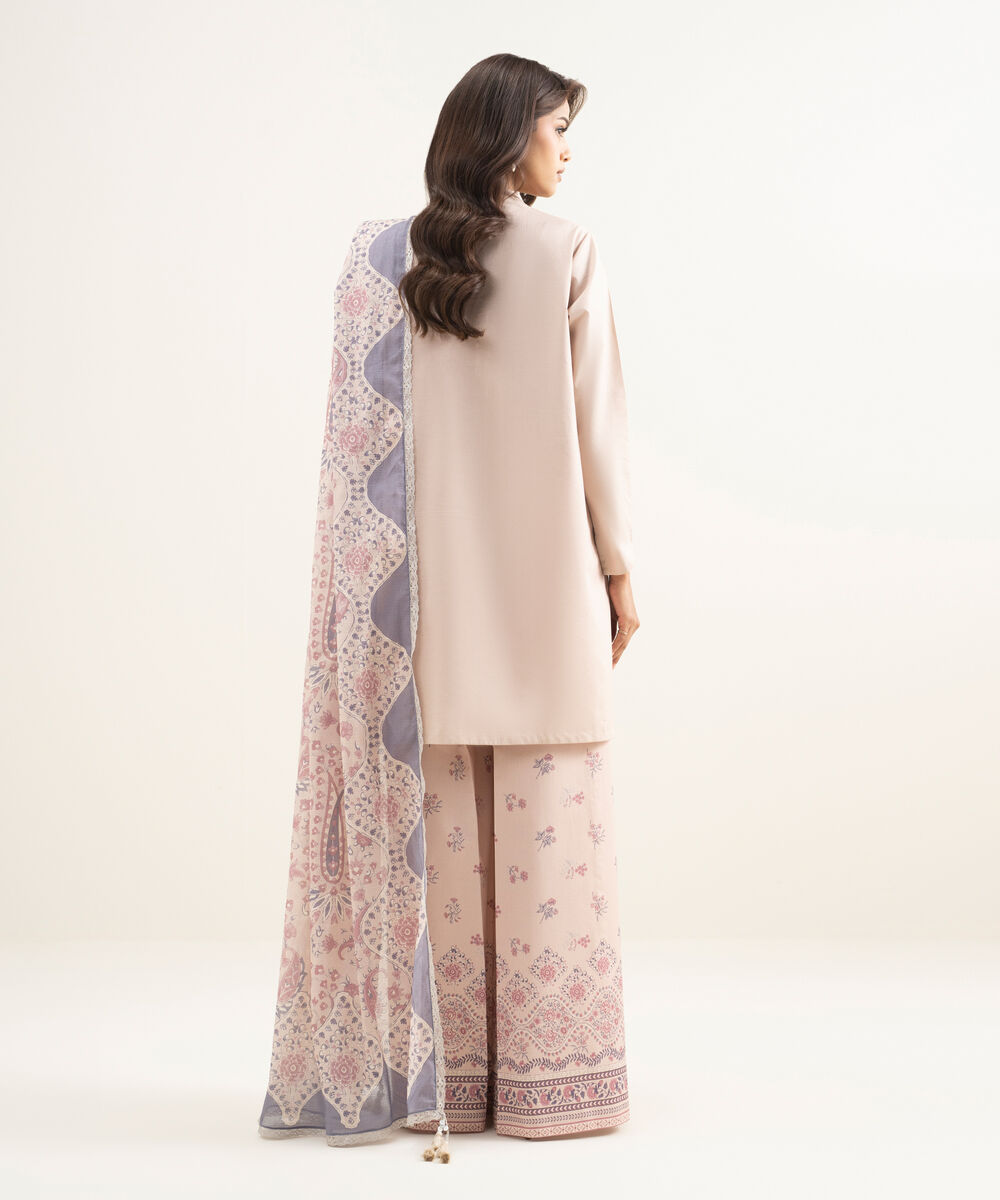 Women's Unstitched Lawn Embroidered Pink 3 Piece Suit