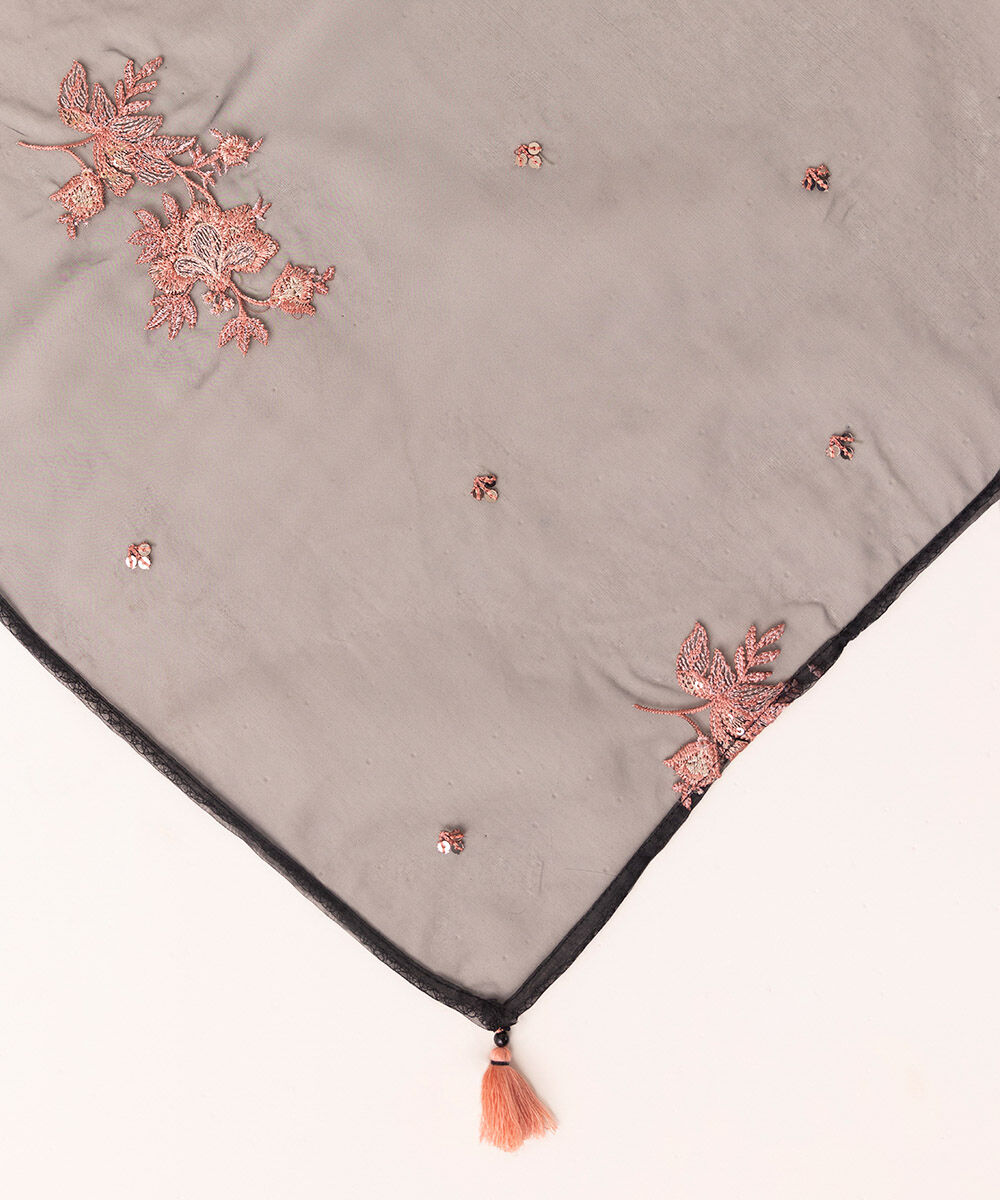 Blended Organza Black Embroidered Dupatta