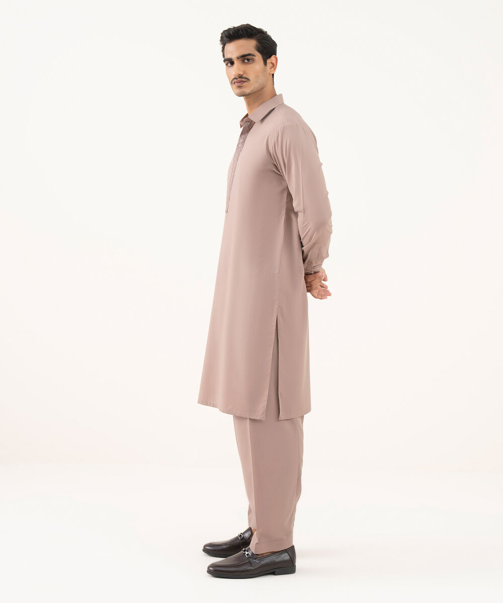 Men's Oxford Embroidered Mauve Kurta Shalwar