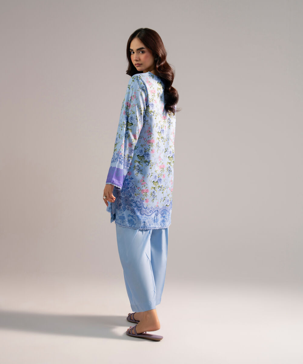 Women's RTW Arabic Lawn Printed Blue 2 Piece Suit