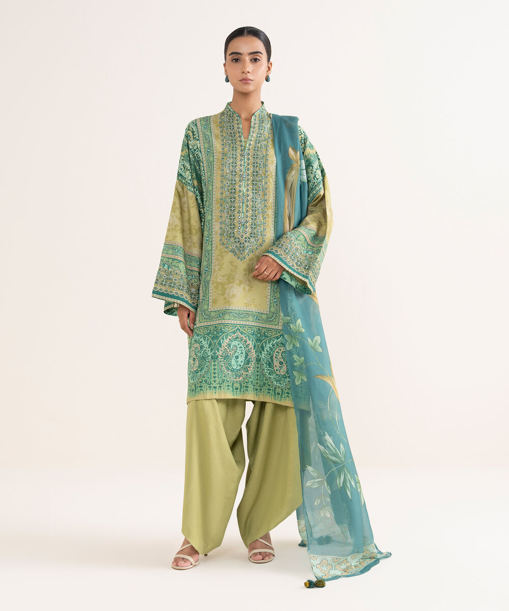Women's Unstitched Lawn Embroidered Multi Three Piece Suit