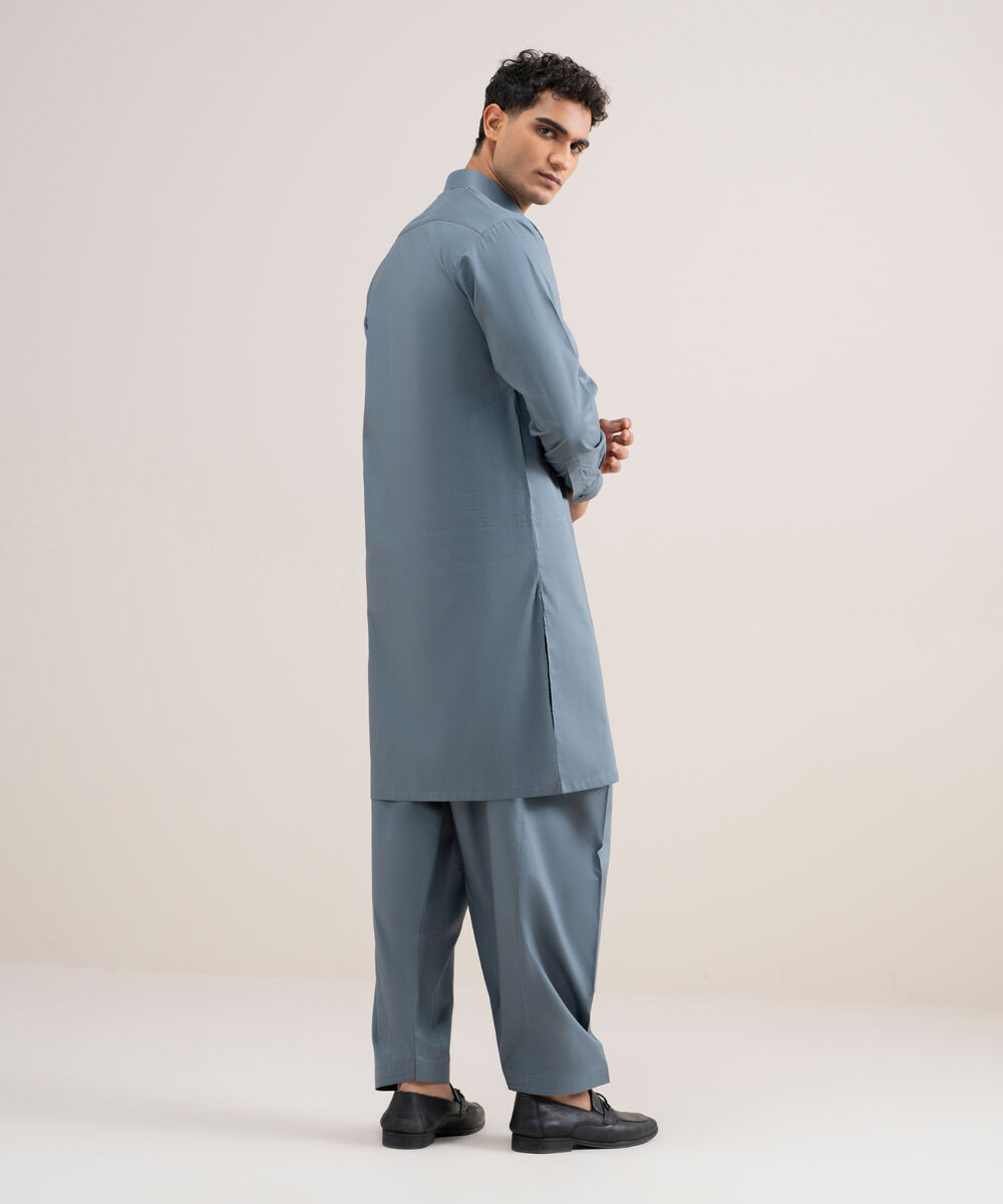 Men's Stitched Cotton Dobby Teal Suit
