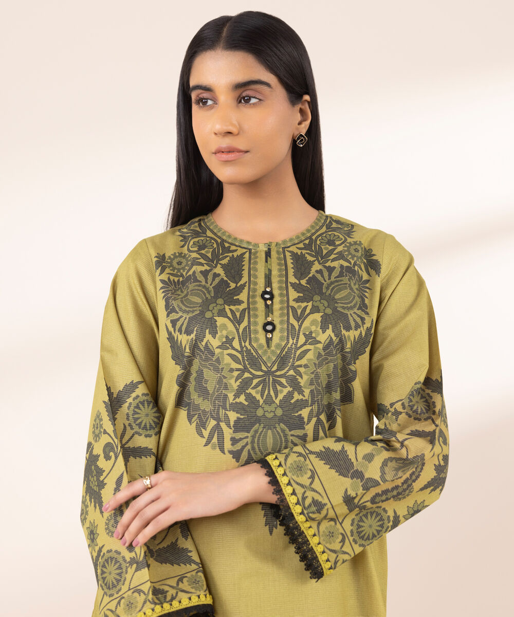 Women's RTW Zari Lawn Yellow Printed A-Line Shirt