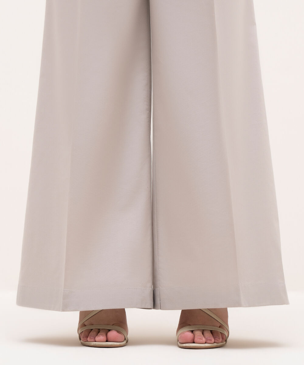 Women's RTW Cambric Grey Solid Flared Pants