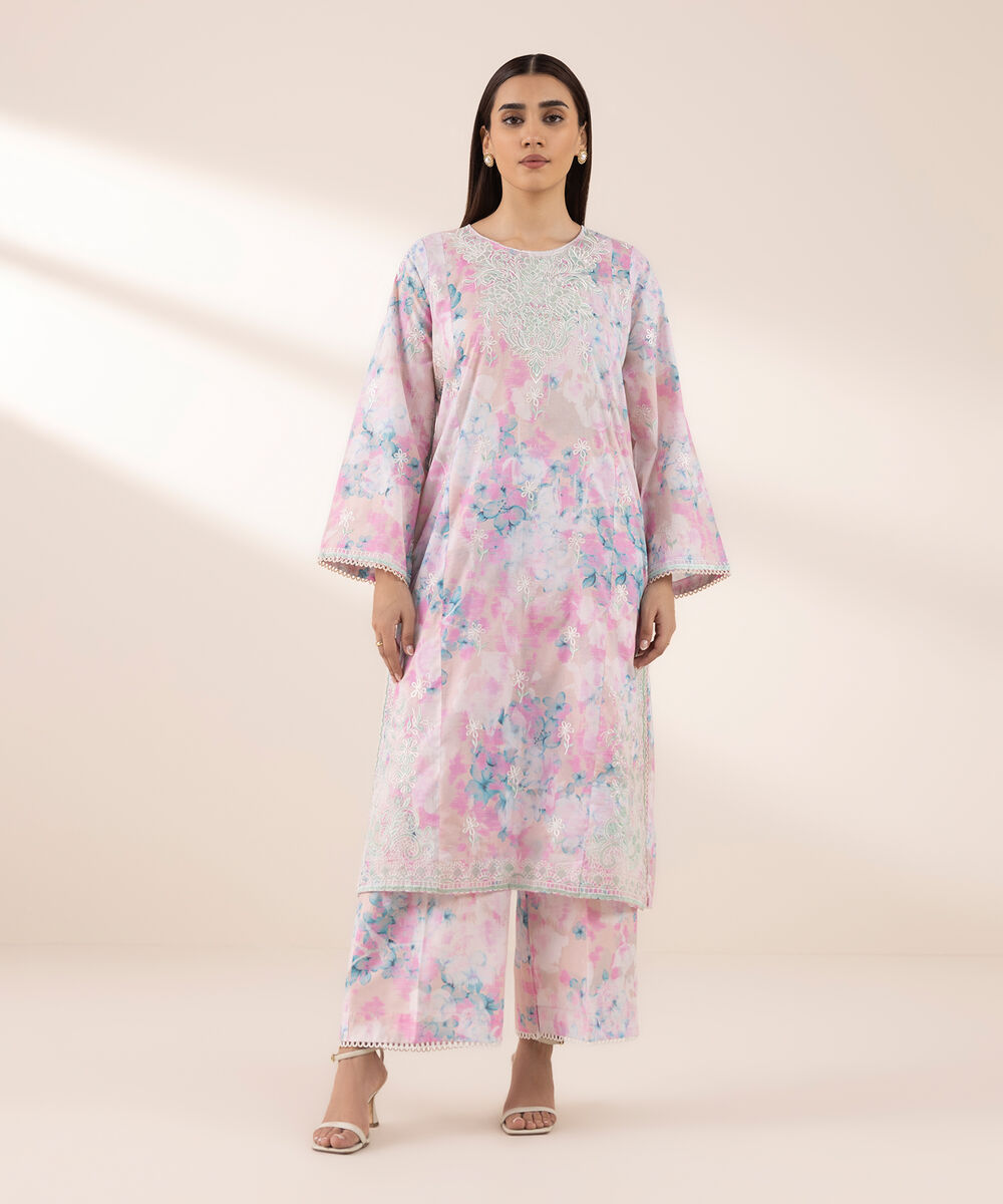 Women's RTW Lawn Pink Embroidered A-Line Shirt