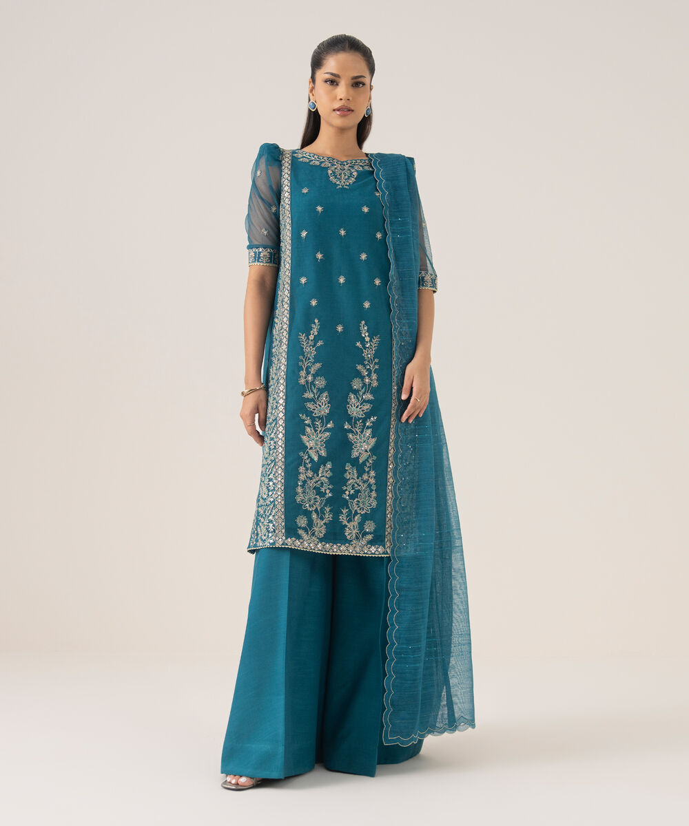 Women's Unstitched Blended Net Dyed Three Piece Suit