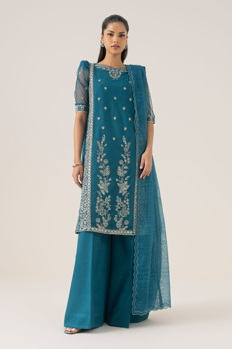 3 Piece - Embroidered Net Suit