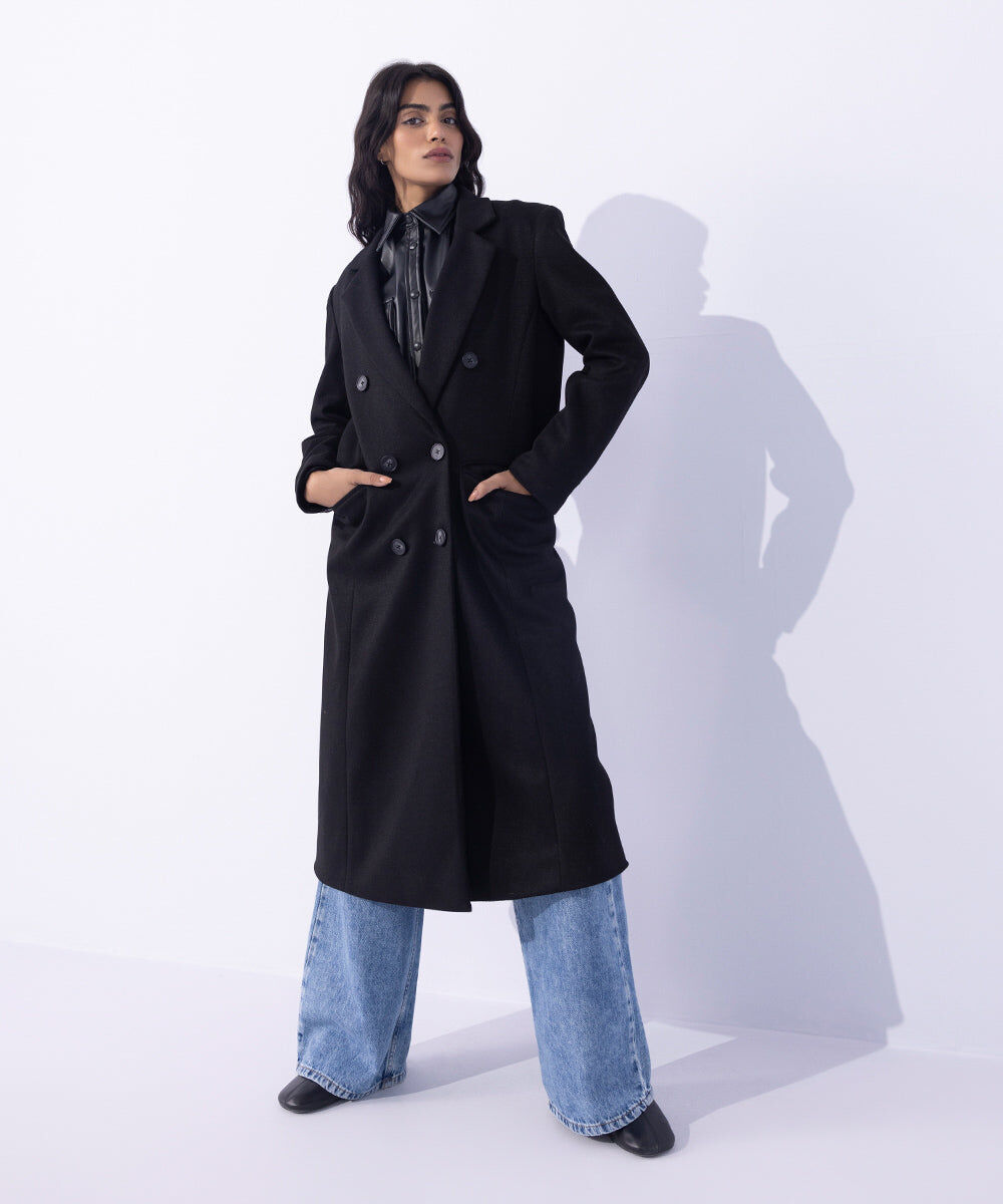 Woman - Black Double Breasted Long Coat
