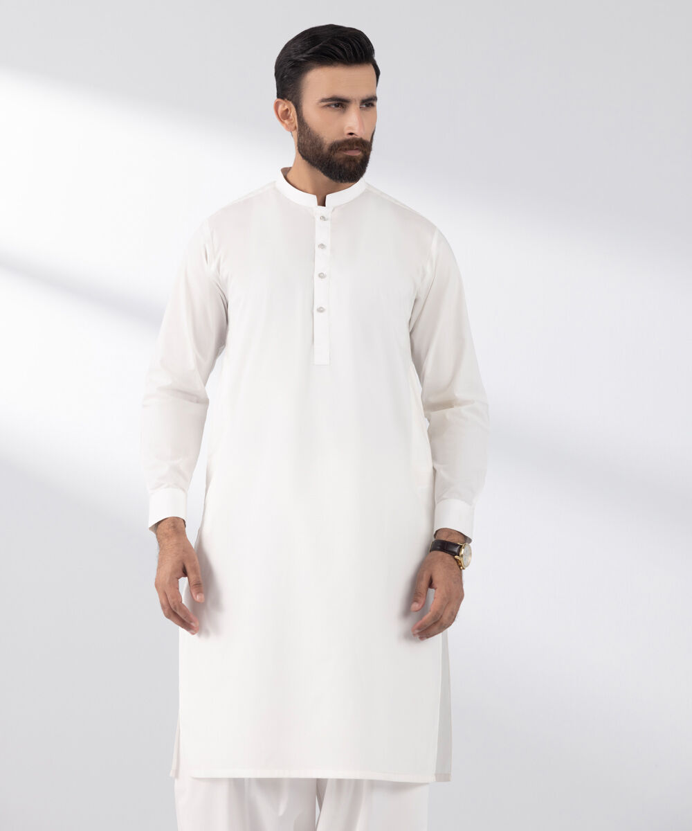 Men's Stitched 2 PC White Cotton Suit