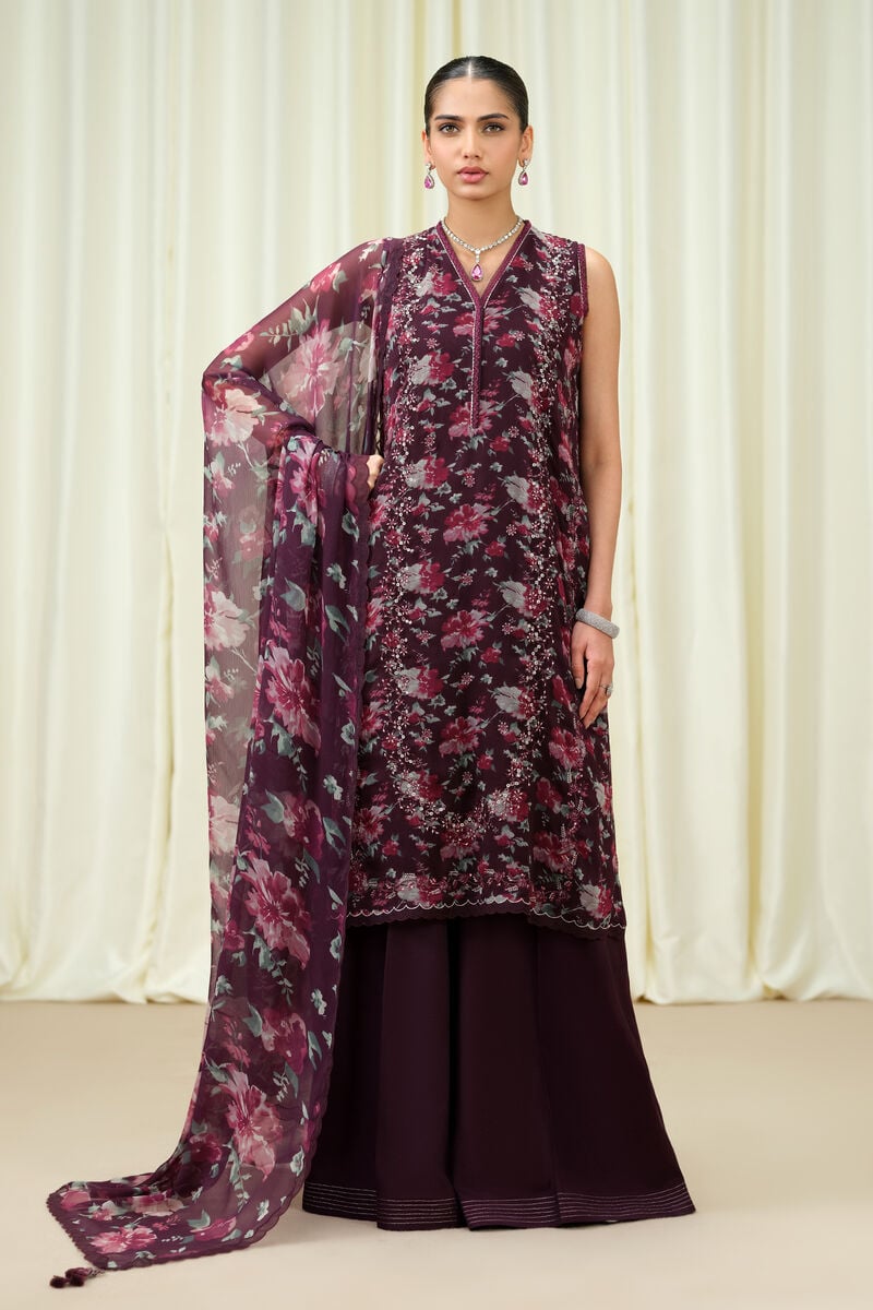 3 Piece - Embroidered Chiffon Suit