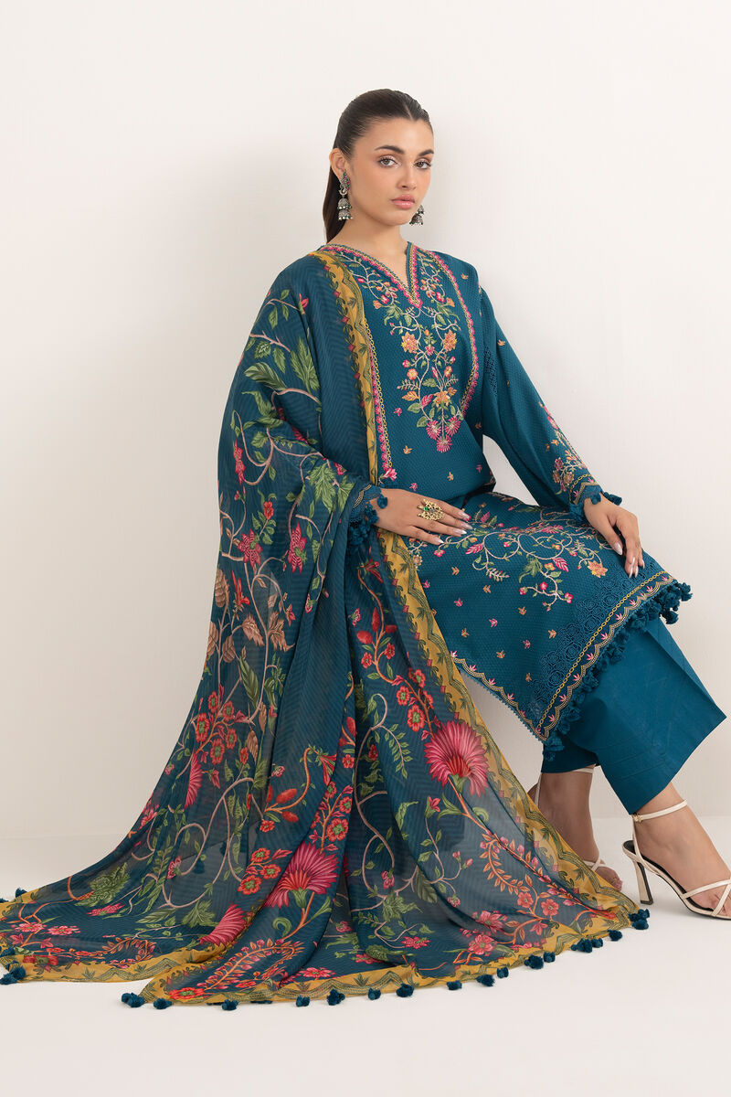 3 Piece - Embroidered Dobby Suit