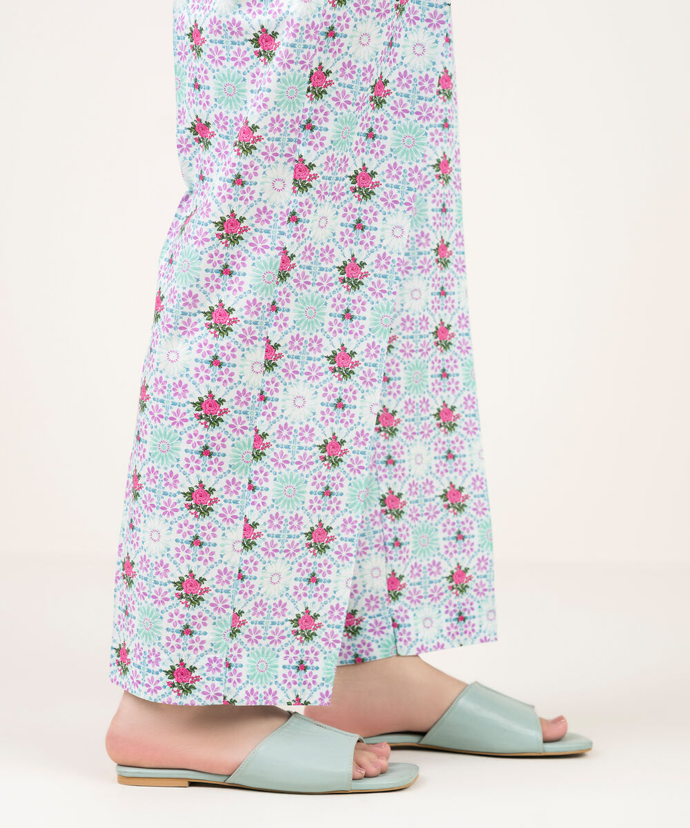 Women's RTW Cambric Printed Blue Straight Pants