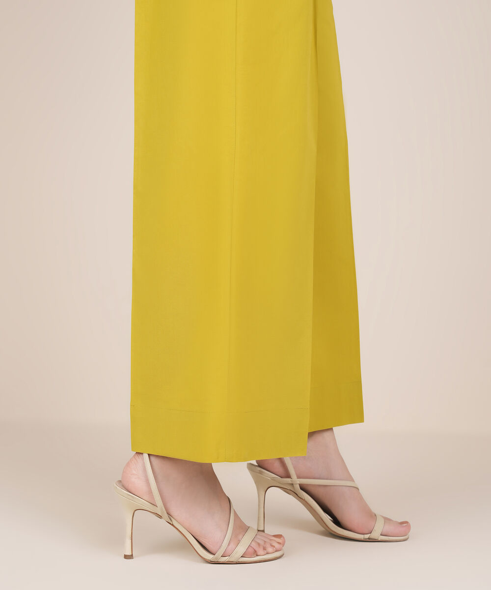 Women's RTW Cambric Yellow Solid Culottes
