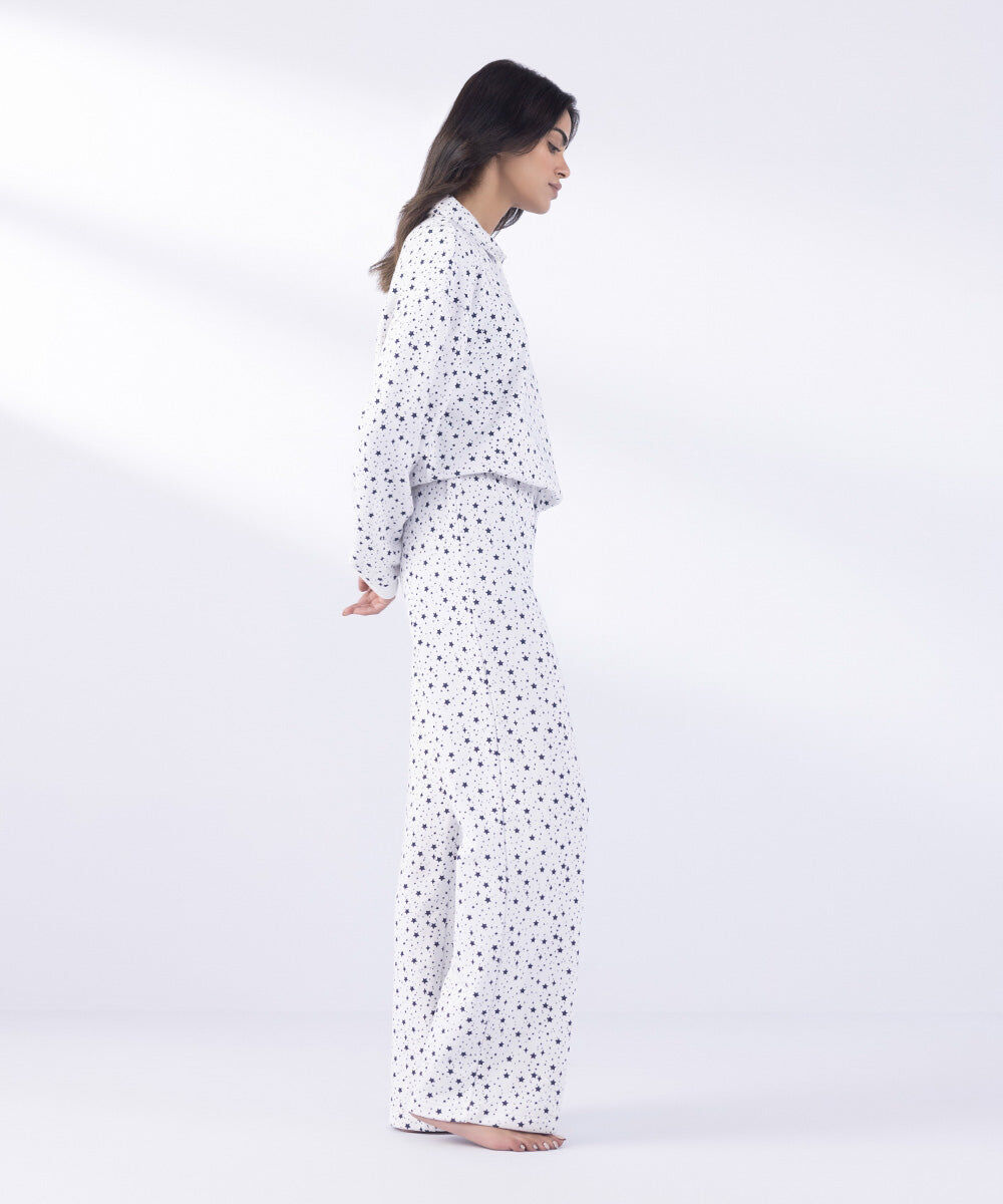 Woman - White Starry Print Trousers