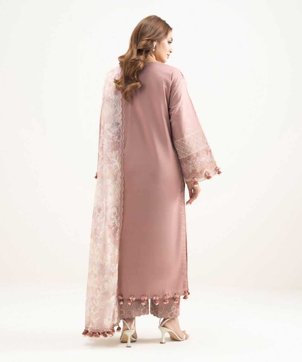 Women's Unstitched Lawn Embroidered Pink 3 Piece Suit