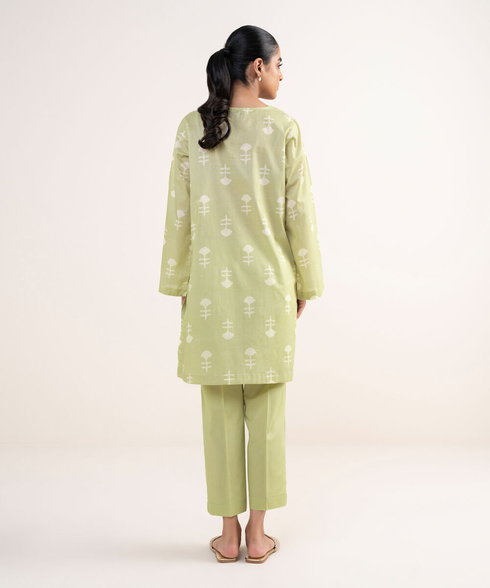 Women's RTW Lawn Green Embroidered Straight Shirt