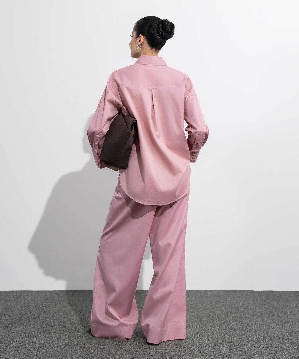 Women's Western Wear Pink Loose Fit Linen Blend Shirt