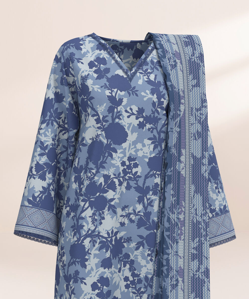 Women's Three Piece Printed Burnt orange Lawn Suit