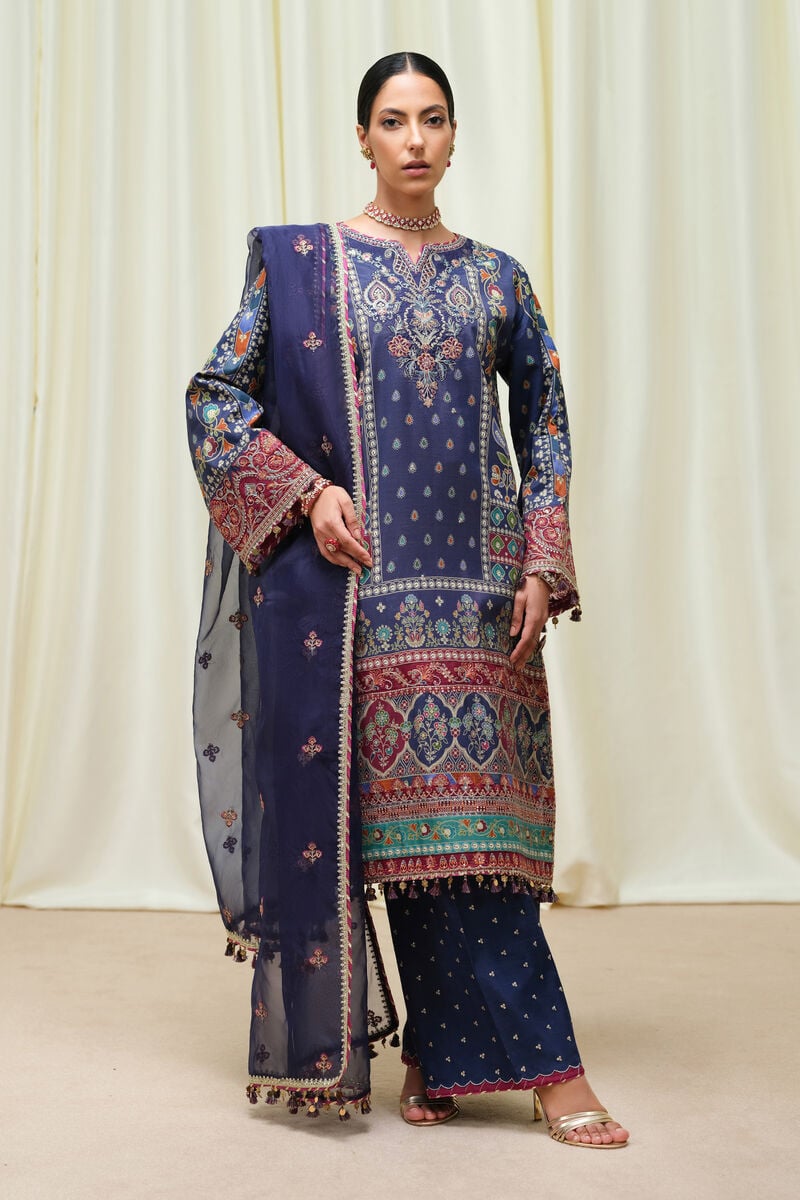 3 Piece - Embroidered Raw Silk Suit
