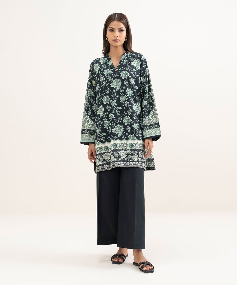 Women's RTW Cambric Embroidered Black Straight Shirt