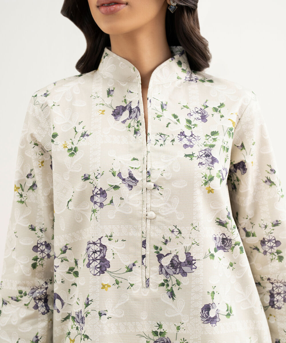 Women's Unstitched Zari Lawn Embroidered Beige  3 Piece Suit