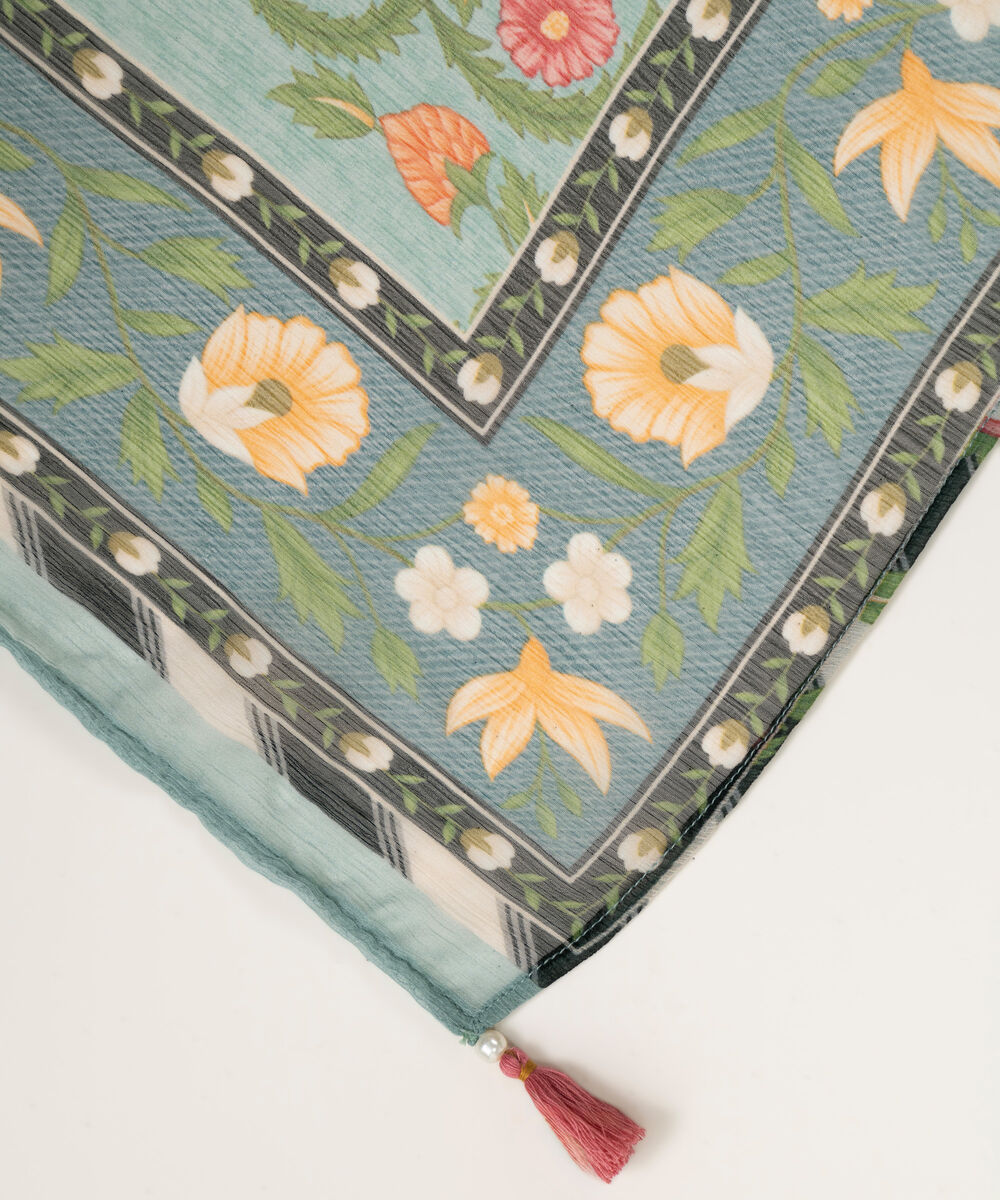 Blended Chiffon Printed Sage Green Dupatta