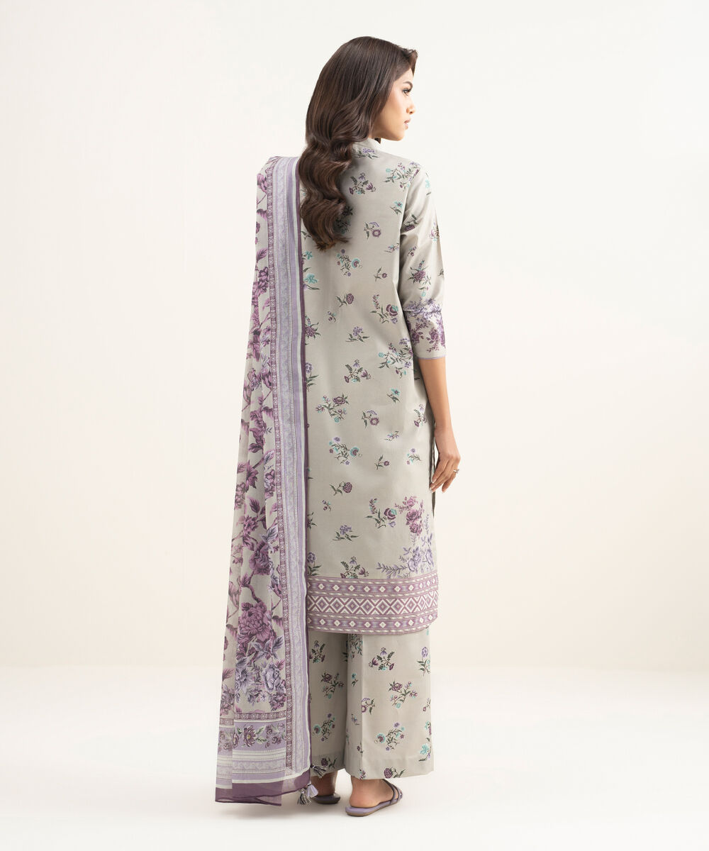 Women's Unstitched Zari Lawn Printed Purple 3 Piece Suit