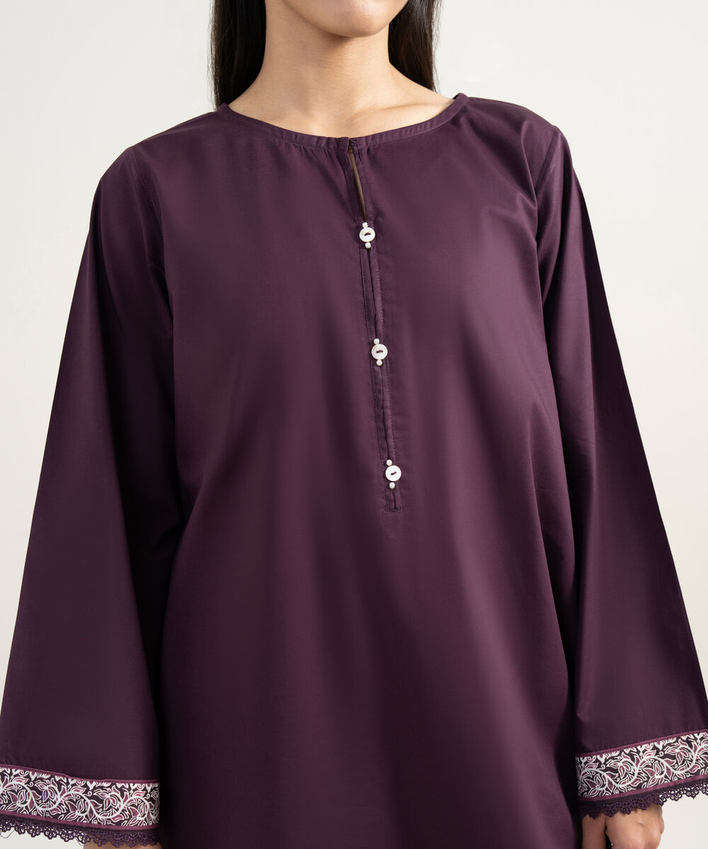 Women's RTW Lawn Solid Purple Straight Shirt
