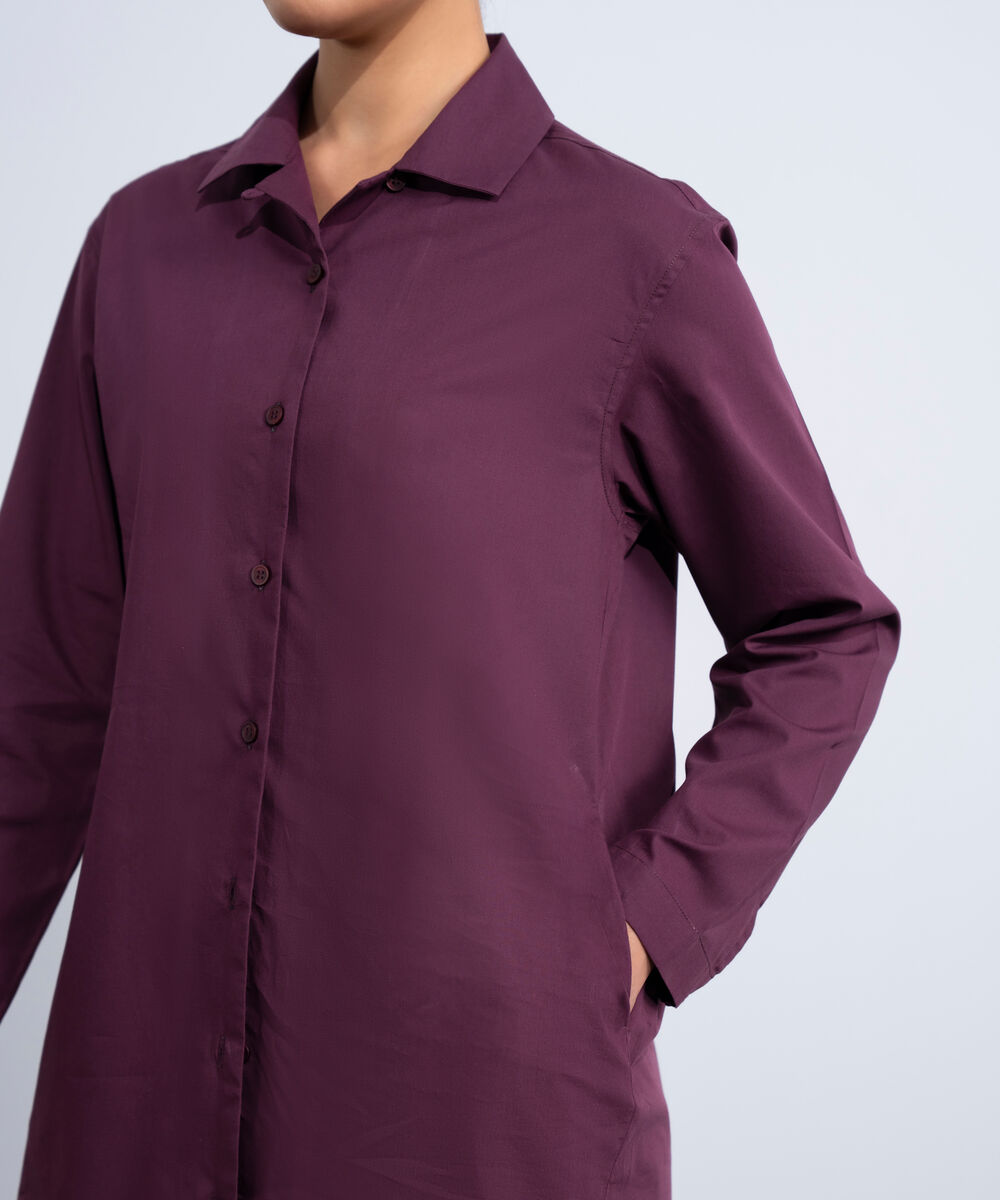 Women's Western Burgundy Long Button Through Shirt