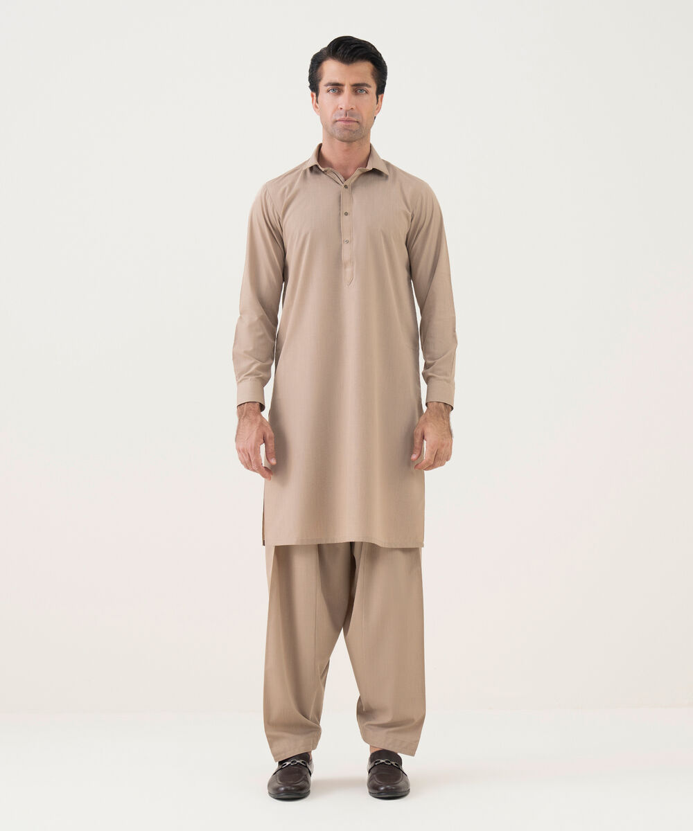 Men's Viscose Plain Beige Kameez Shalwar